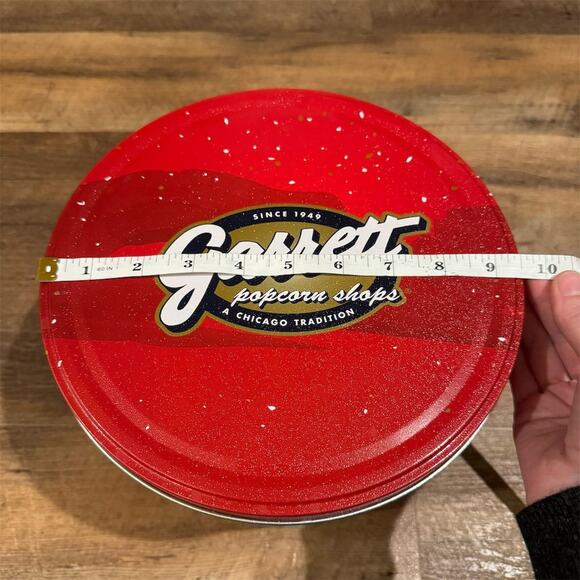 Garrett Popcorn Holiday Tin Red Striped Design Christmas Tree EMPTY READ 7"x9" - Picture 7 of 11